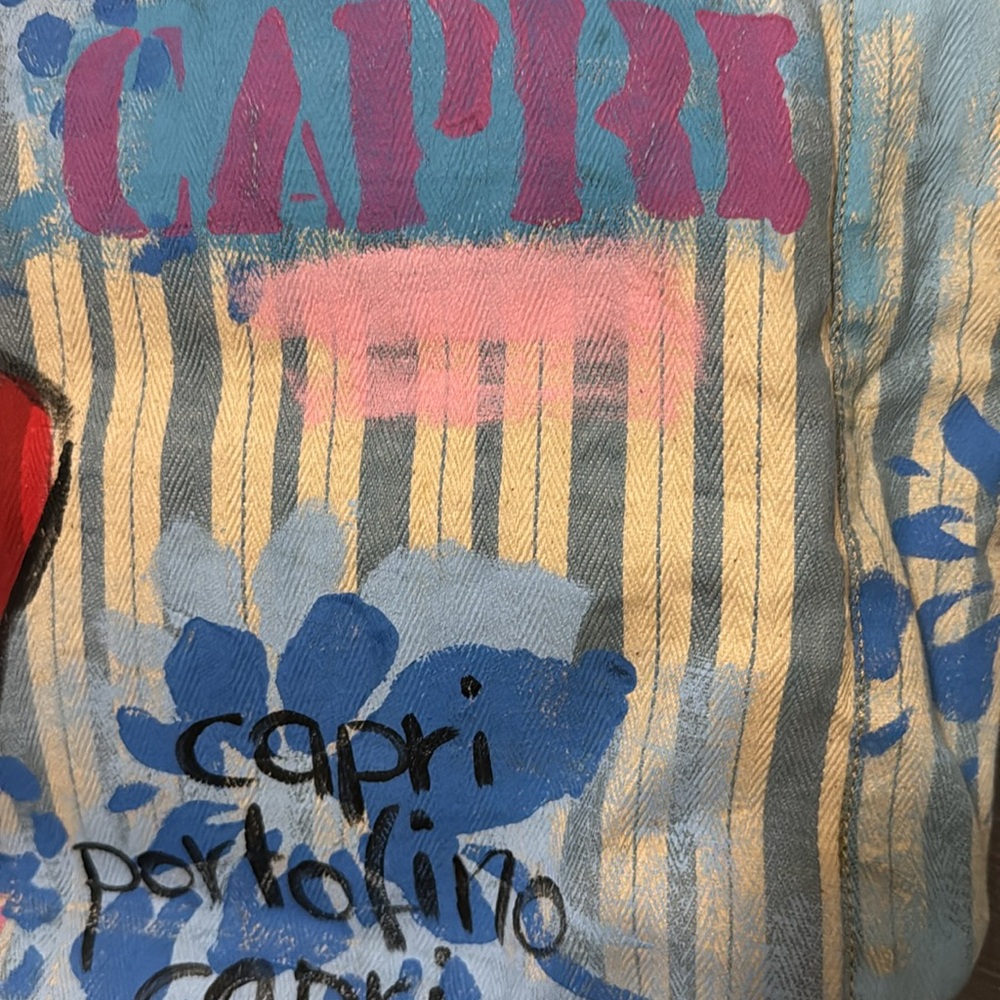 One of a Kind Tina Cantini Tote-Canvas/Leather-Capri/Portofino Themed-Blue - Picture 5 of 17
